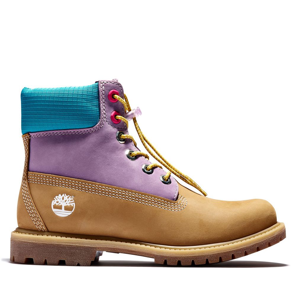 Bototos Timberland Mujer 6-Inch Premium Waterproof Marrones/Moradas - Chile IBE-432175